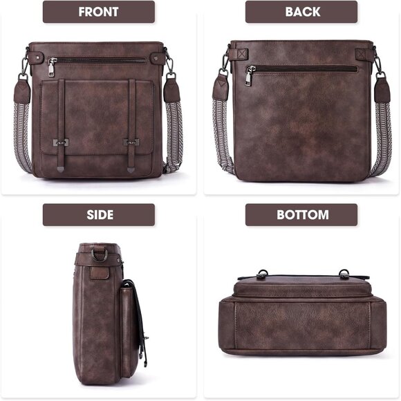 Stylish Multi-Pocket Vegan Leather Crossbody Handbag with Adjustable Strap - Picture 4 of 6